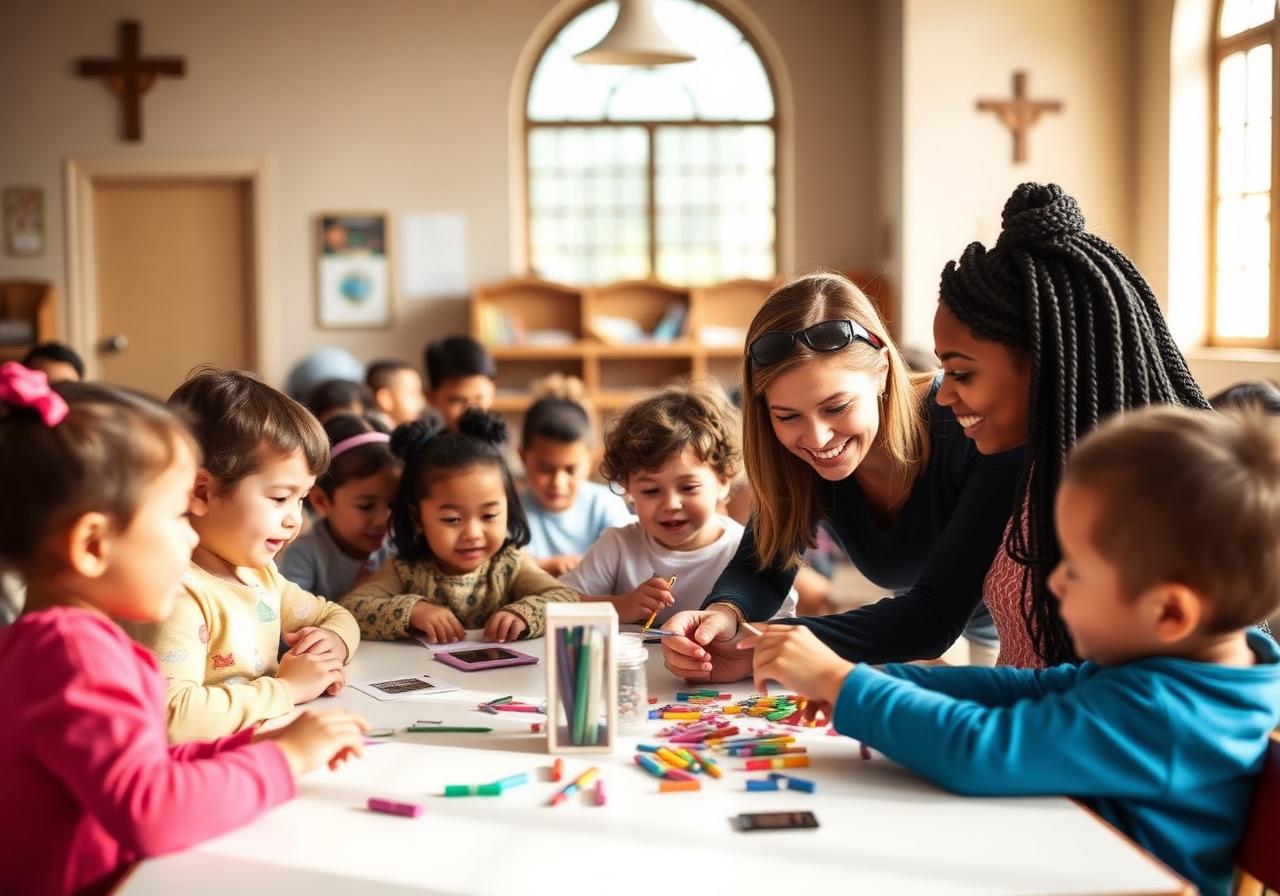 Equipe preparada acolhendo crianças no ministério infantil